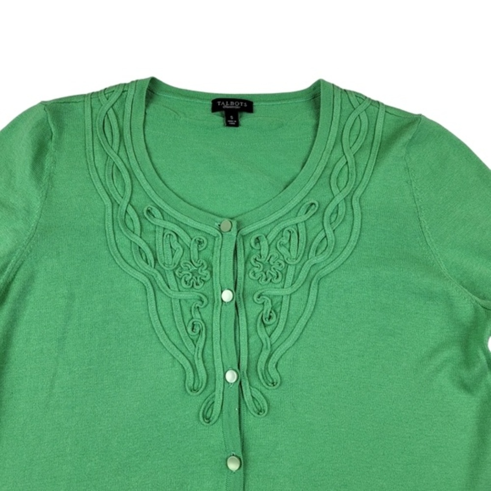 NWOT Talbots Silk Blend Cardigan Short Sleeve Sweater Green Small - Picture 2 of 10